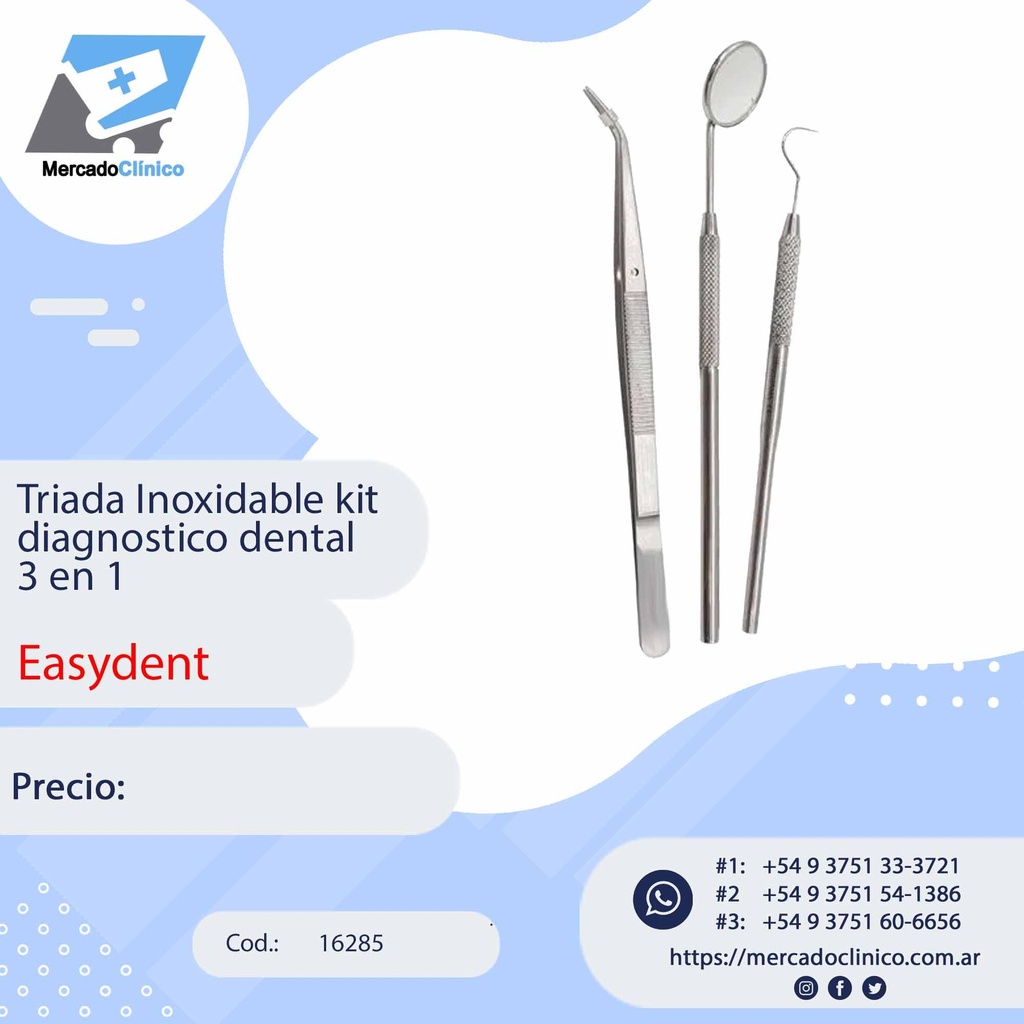 Triada Inoxidable kit diagnostico dental 3 en 1 - Easydent