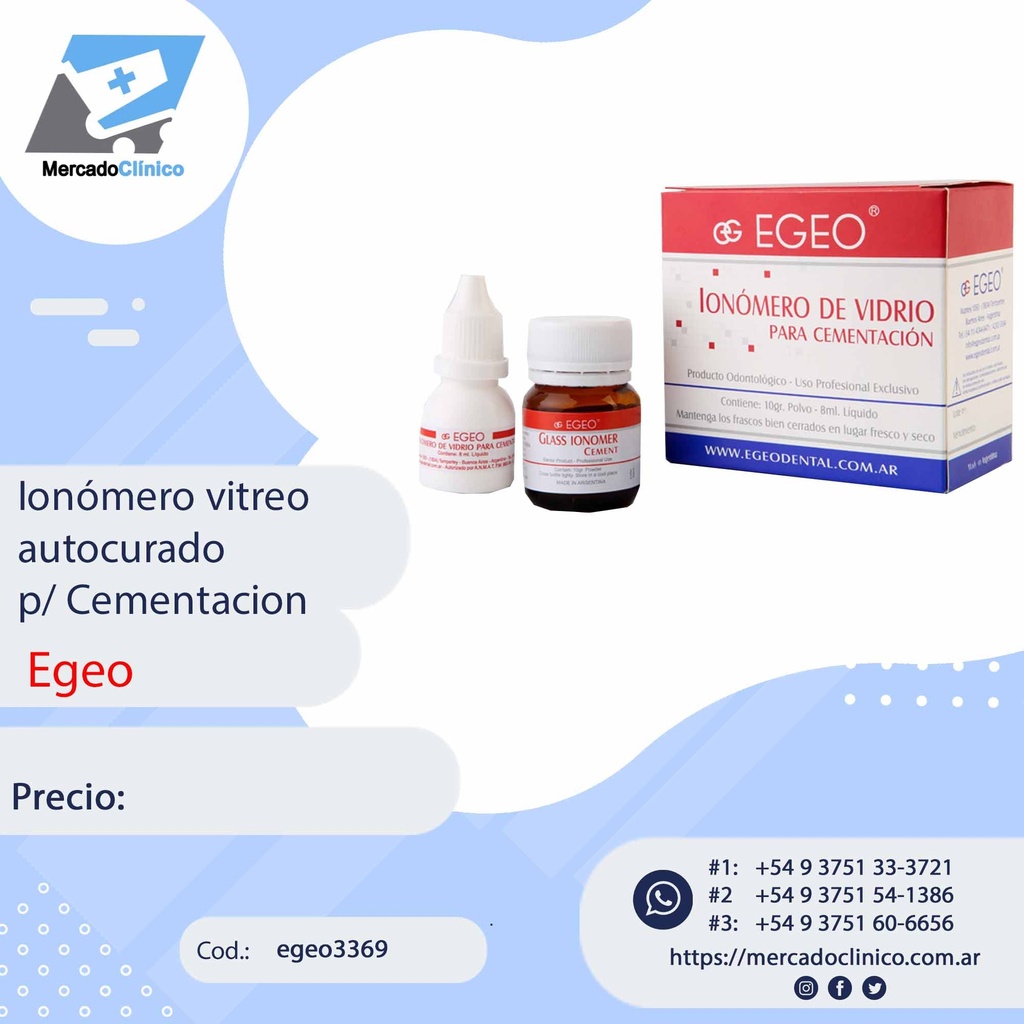 Ionomero autocurado para cementacion - Pol/Liq- Egeo