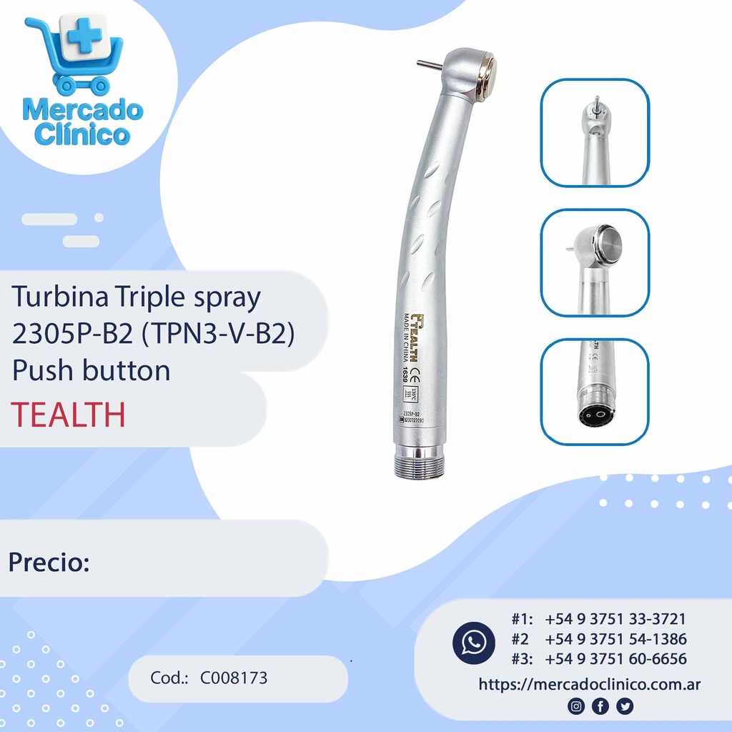 Turbina torque, 3 spray, push button, 2305P‐B2 (TPN3‐V‐B2). TEALTH