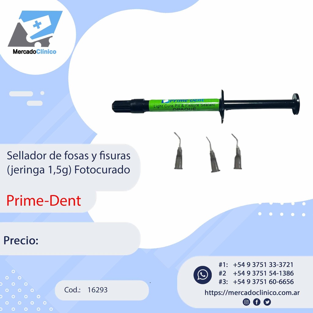 Sellador de fosas y fisuras (jeringa 1,5g) Fotocurado - Prime-Dent