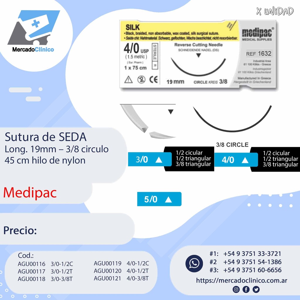 Sutura de SEDA  x unidad - Medipac