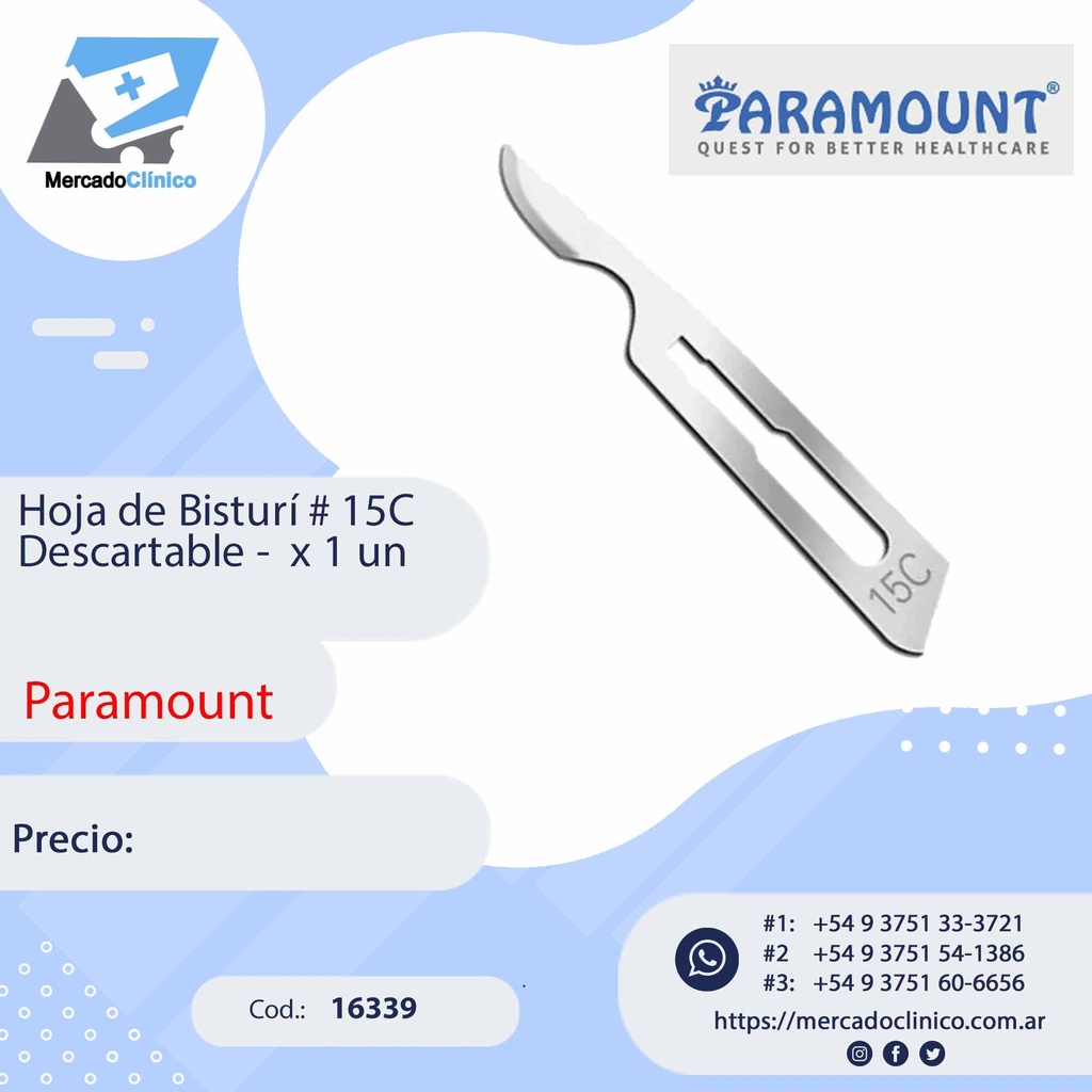 Hoja de Bisturí # 15C Descartable - x 1 un - Paramount