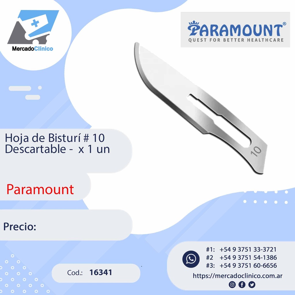 Hoja de Bisturí # 10 Descartable -  x 1 un - Paramount