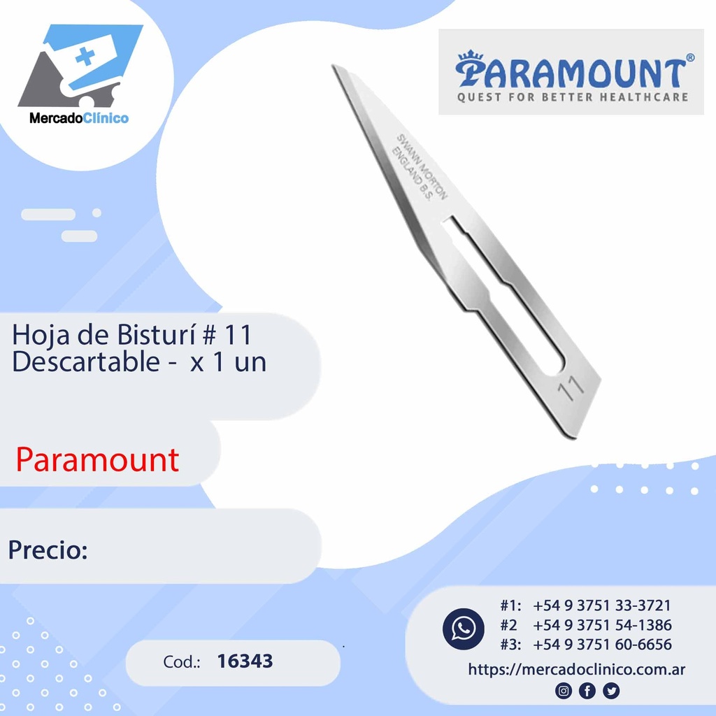 Hoja de Bisturí # 11 Descartable -  x 1 un - Paramount