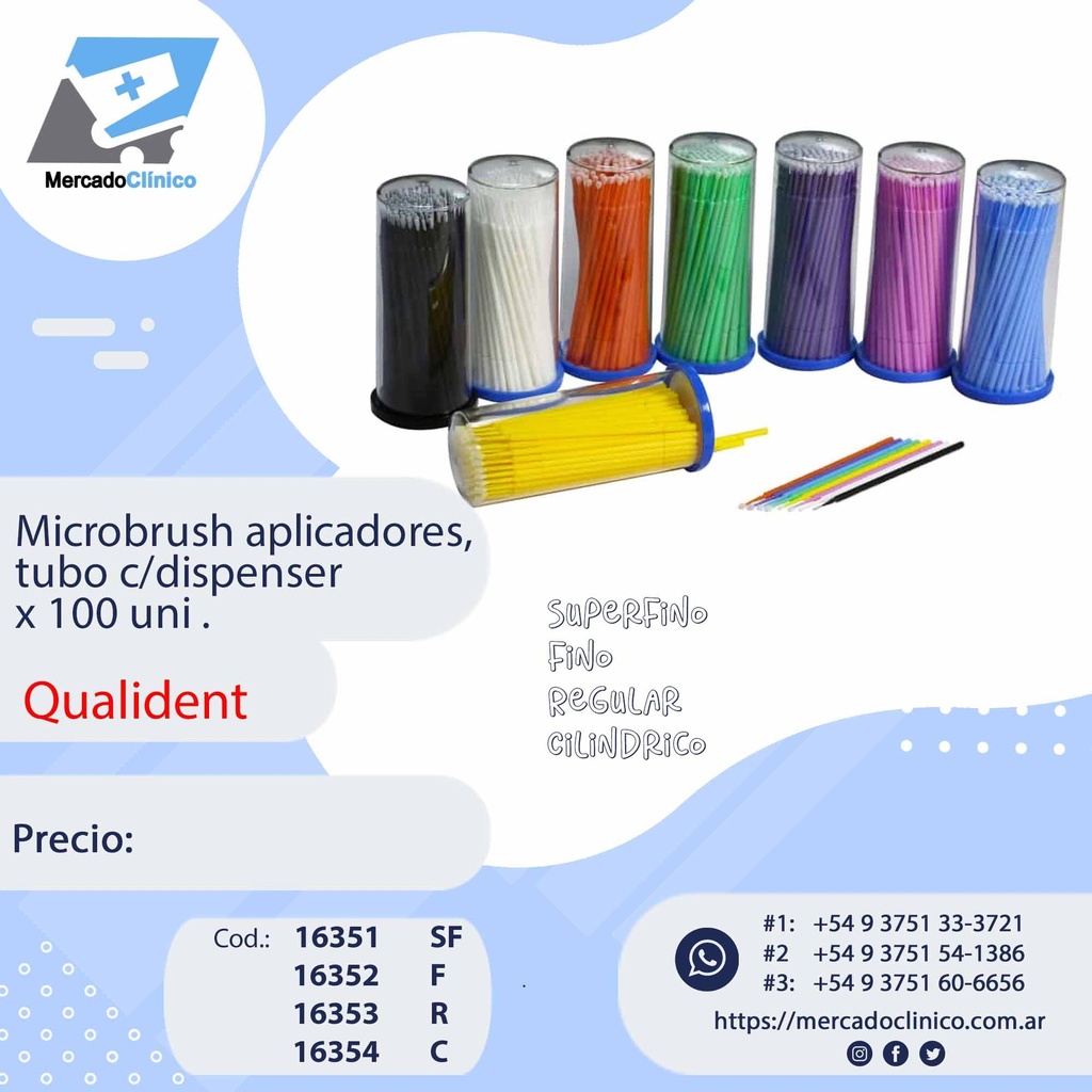 Microbrush aplicadores ,tubo c/dispenser x 100 uni -  Qualident