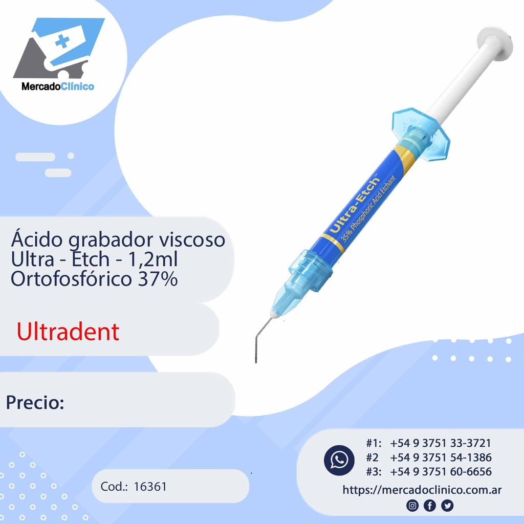 Ácido grabador viscoso Ultra - Etch - 1,2ml Ortofosfórico 37% - Ultradent