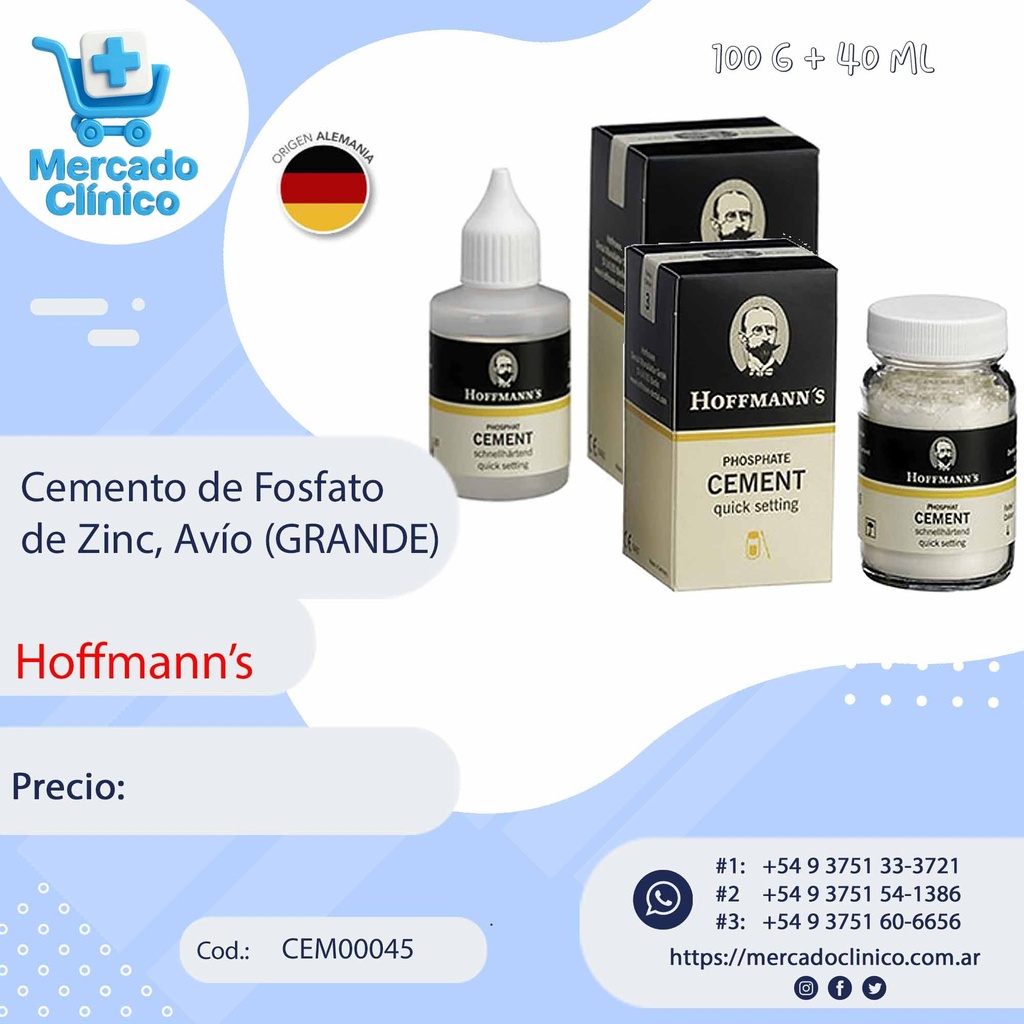 Cemento de Fosfato  de Zinc, Avío Grande - Hoffmann’s