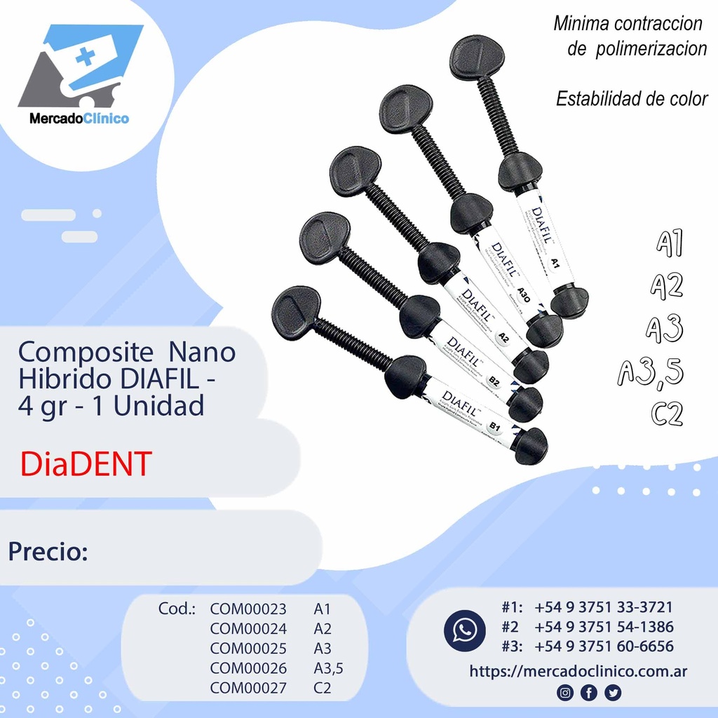 Composite Nano Hibrido DIAFIL A1 - 4 gr - 1 Unidad - DIADENT