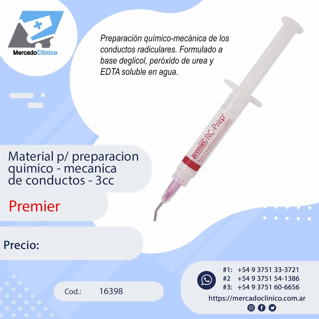 Material p/ preparación químico - mecánica de conductos - 3cc - PREMIER