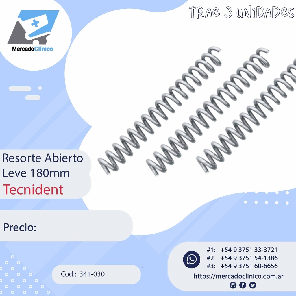Resorte abierto - NiTi  - 1 paquete c/ 3 un. -Tecnident - 341-030