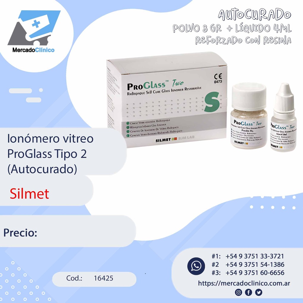 Ionómero vitreo ProGlass Tipo 2  Restauración (Autocurado) - Silmet