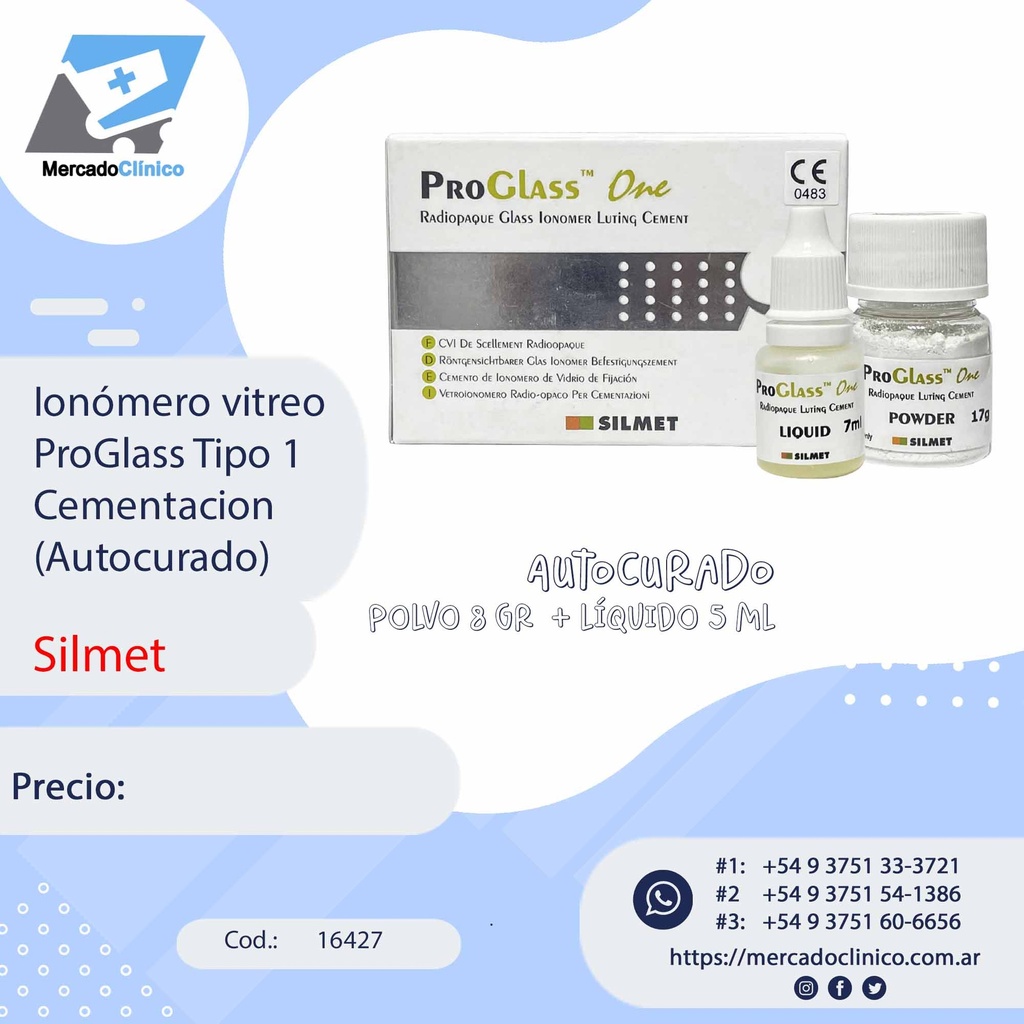 Ionómero vitreo ProGlass Tipo 1 Cementacion (Autocurado) - Silmet