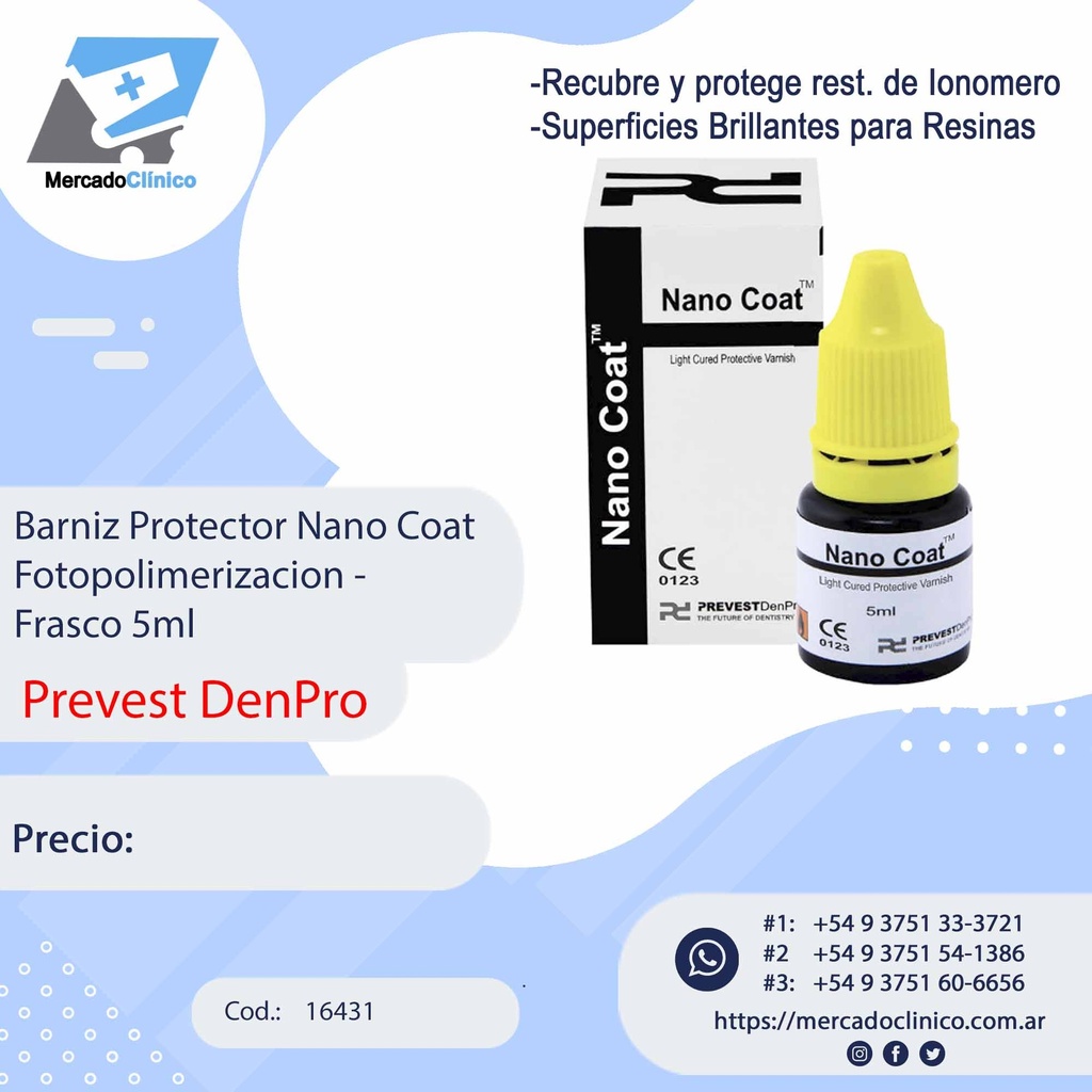 Barniz Protector Nano Coat Fotopolimerizacion - Frasco 5ml - Prevest