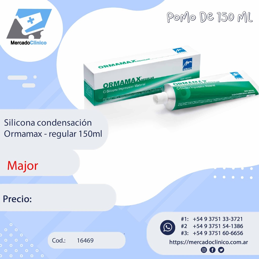 Silicona condensación  Ormamax - regular 150ml - Major