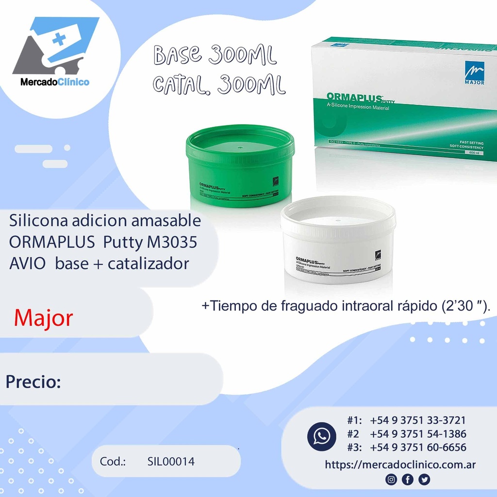 Silicona adicion amasable ORMAPLUS  PUTTY M3035 - AVIO base + catalizador - Major