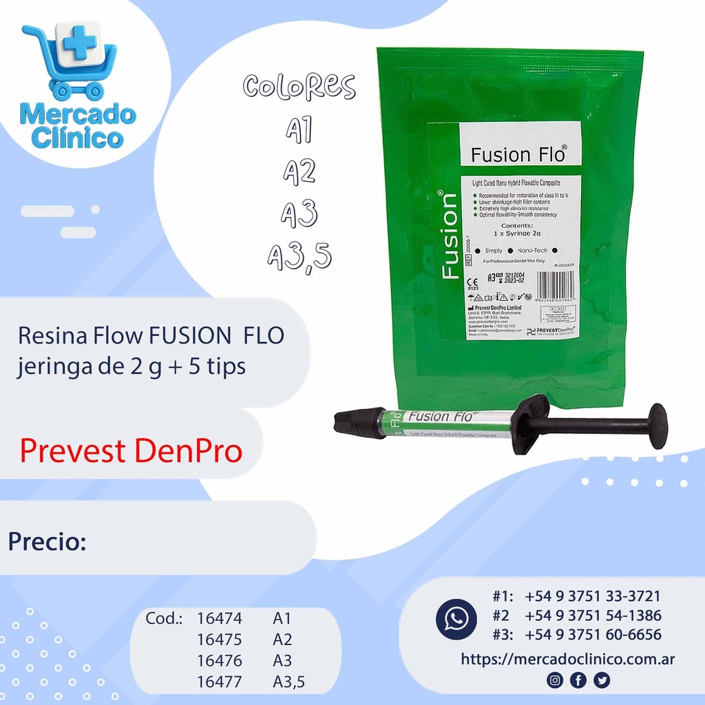 Resina Flow FUSION  FLO   2 jeringas 2 g + 5 tips - Prevest