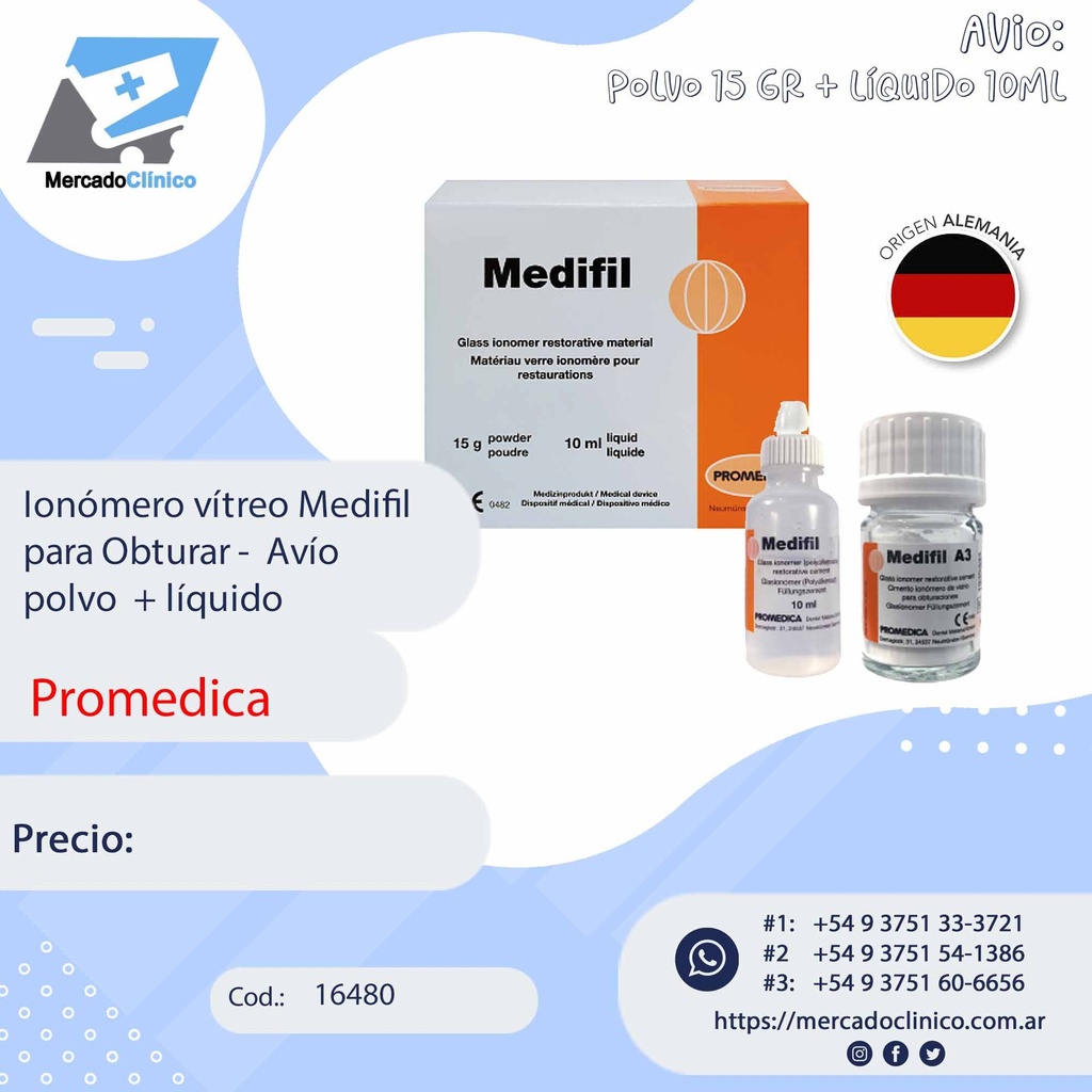 Ionómero vítreo Medifil para Obturar - Avío polvo + líquido - PROMEDICA