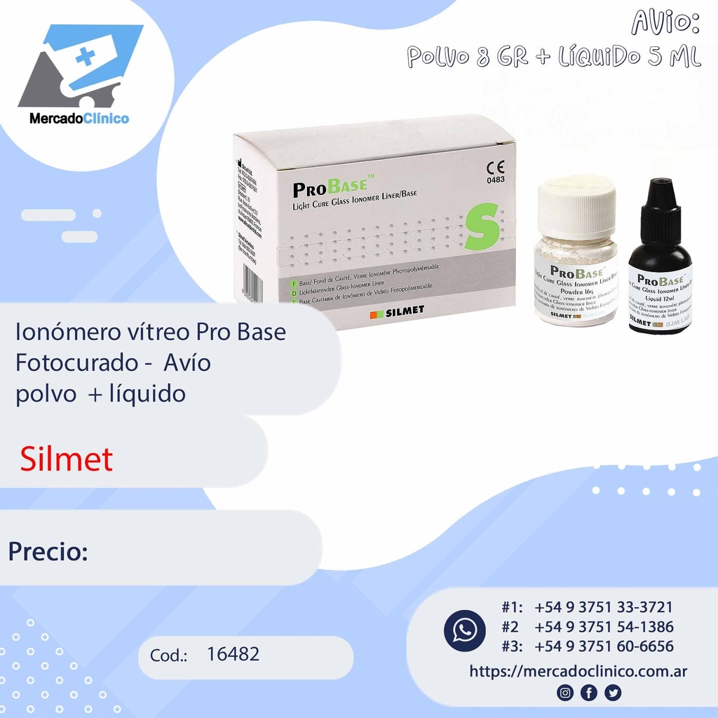Ionómero vítreo Pro Base Fotocurado -  Avío  polvo  + líquido - Silmet