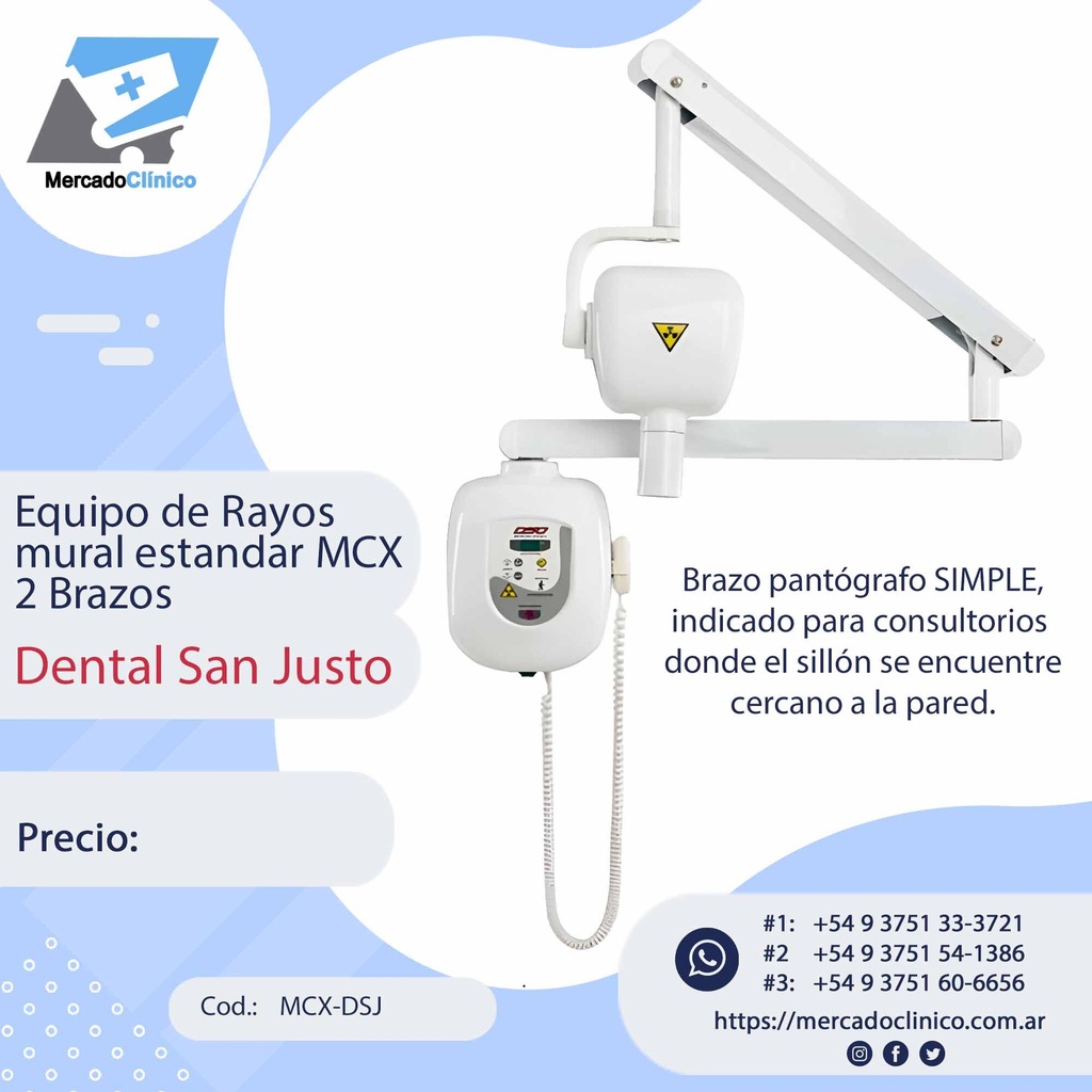 Equipo de Rayos  mural tijera MCX 2 Brazos - Dental  San Justo