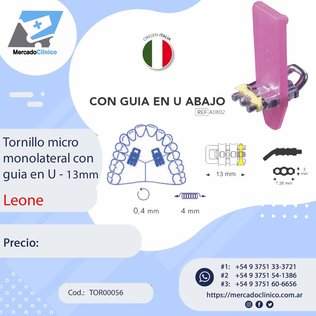 Tornillo expansor / disyuntor - micro monolateral con guía en U - Leone