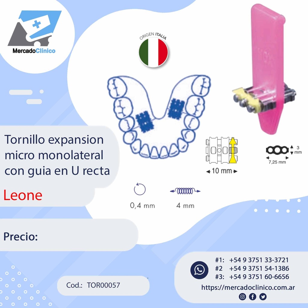 Tornillo expansor / disyuntor -  micro monolateral con guía en U recta - Leone