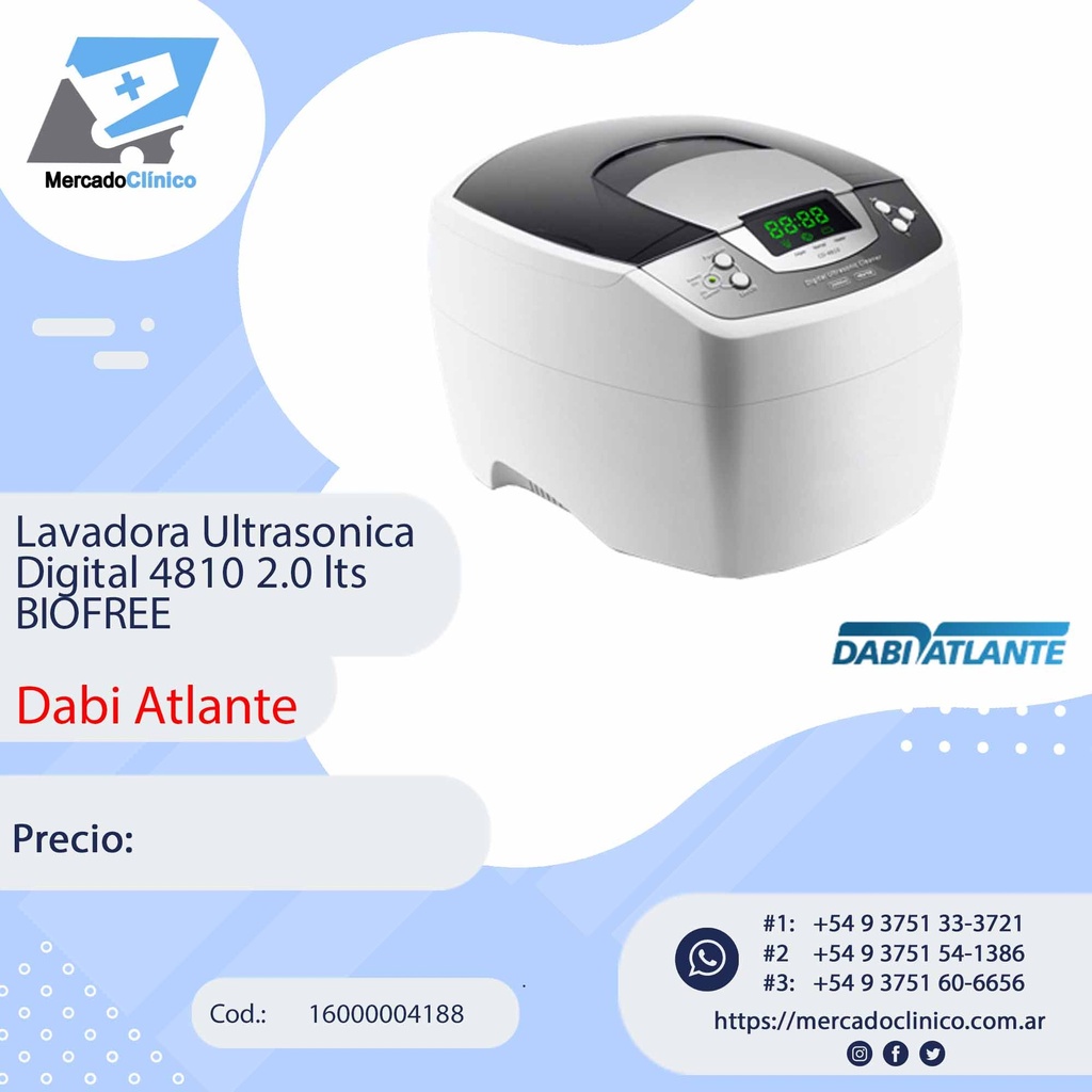 Lavadora Ultrasonica Digital 4810 2.0 lts BIOFREE - Dabi Atlante