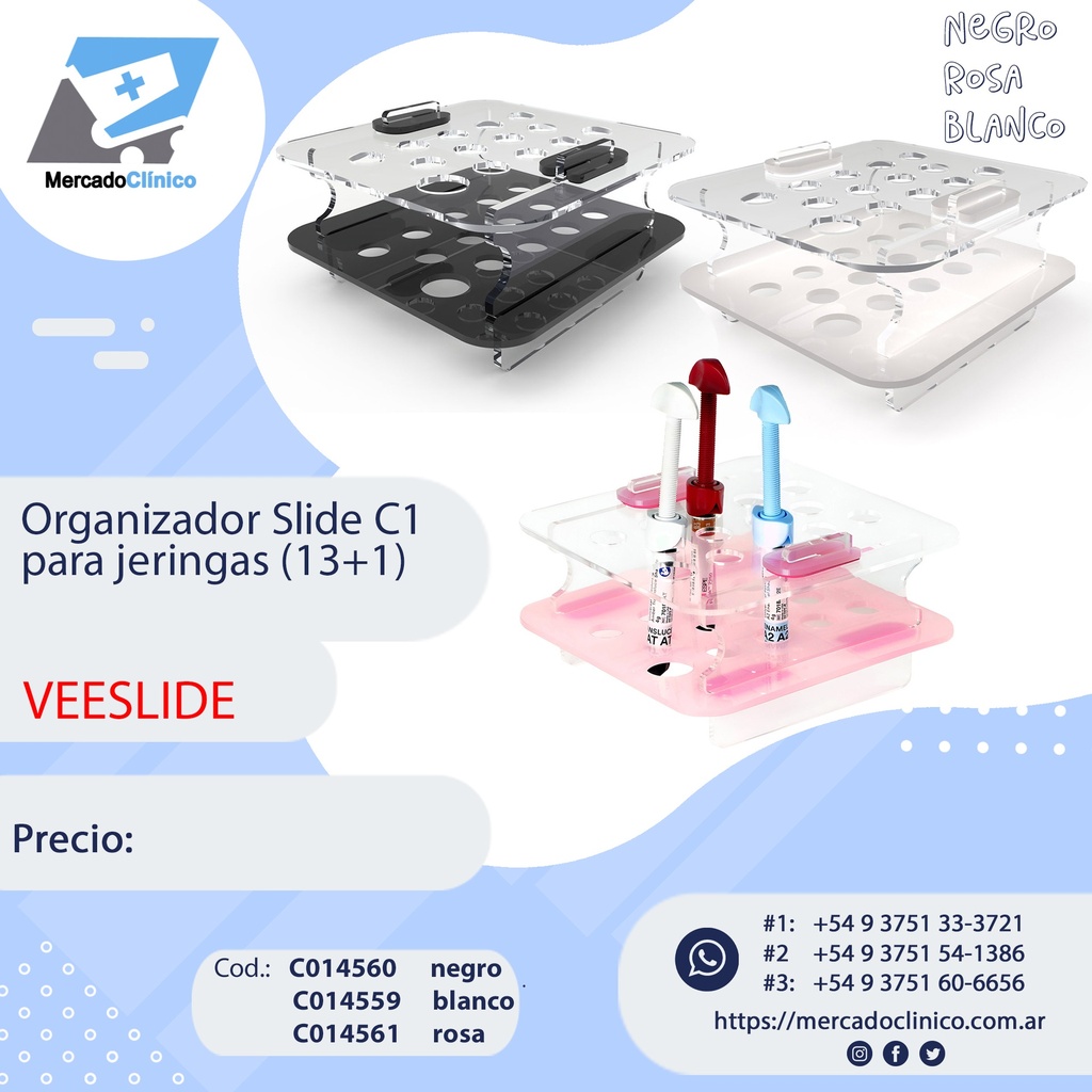 Organizador Slide C1, para jeringas (13+1). VEESLIDE