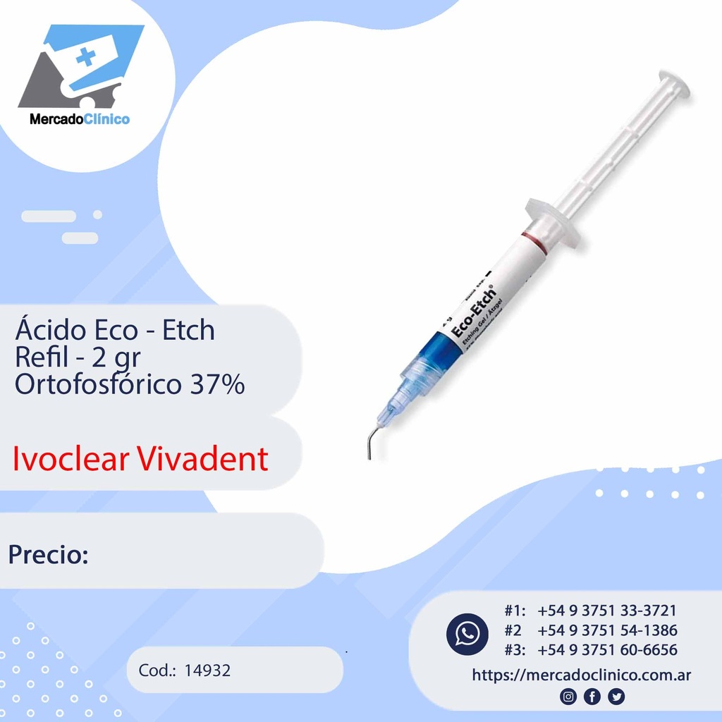 Ácido Eco-Etch Refil - 2 gr - Fosforico 37% - Ivoclear Vivadent