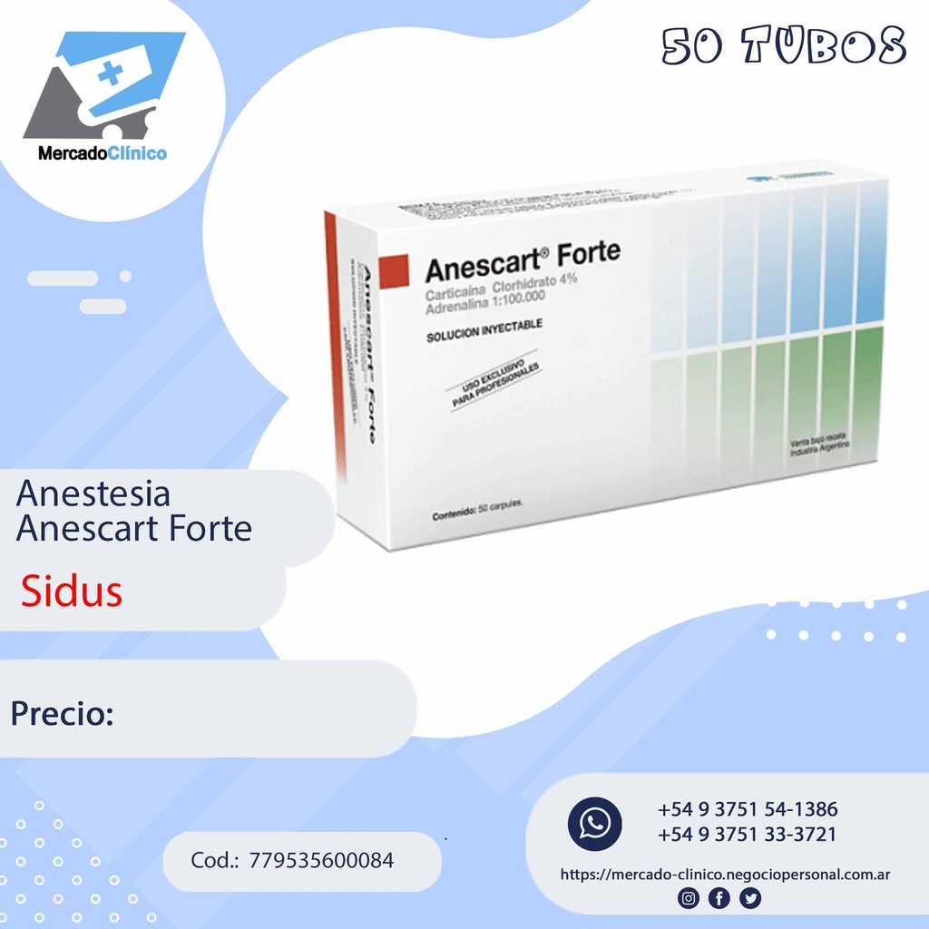 Anestesia - Anescart Forte - 50/un - CARTICAINA 4%  -Sidus