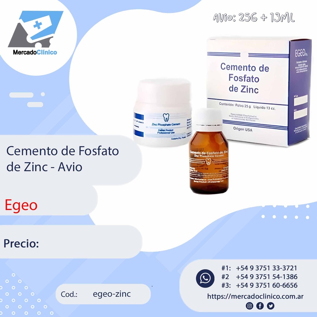 Avio cemento Fosfato de Zinc - Egeo
