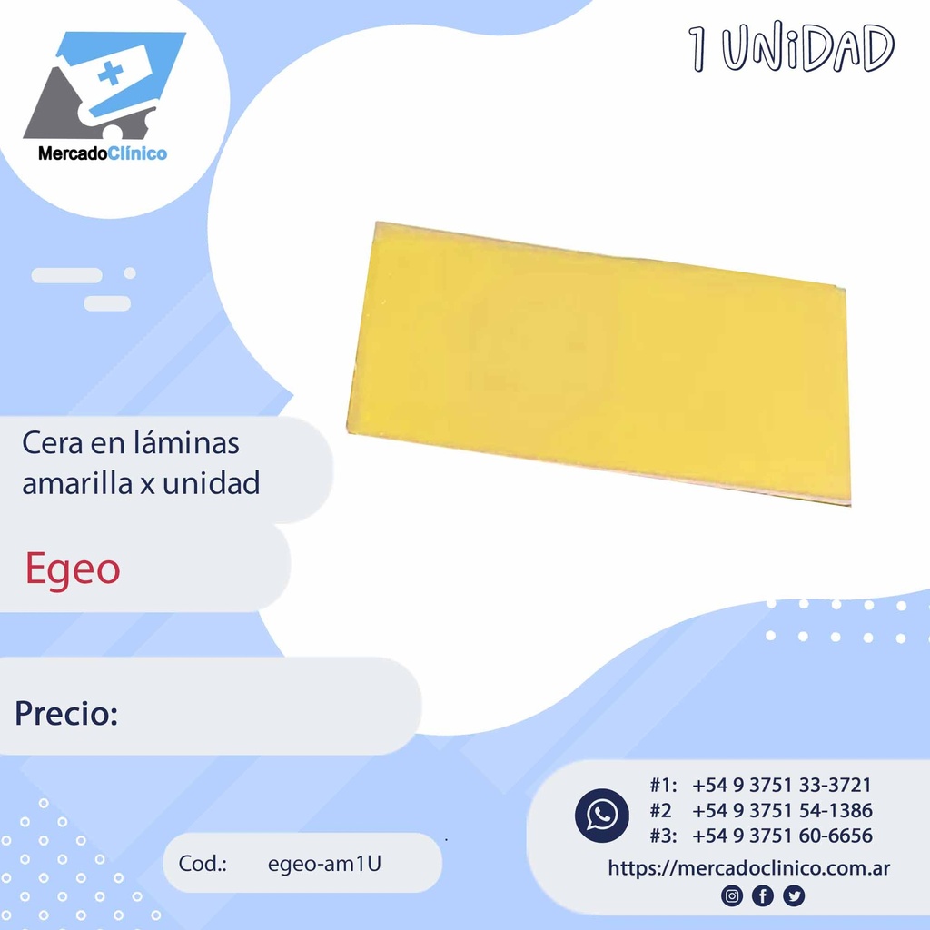 Cera en láminas anmarilla x unidad - EGEO