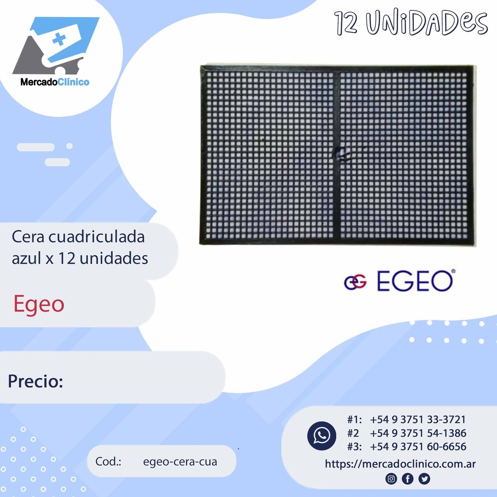 Cera cuadriculada azul x 12 unidades - Egeo
  