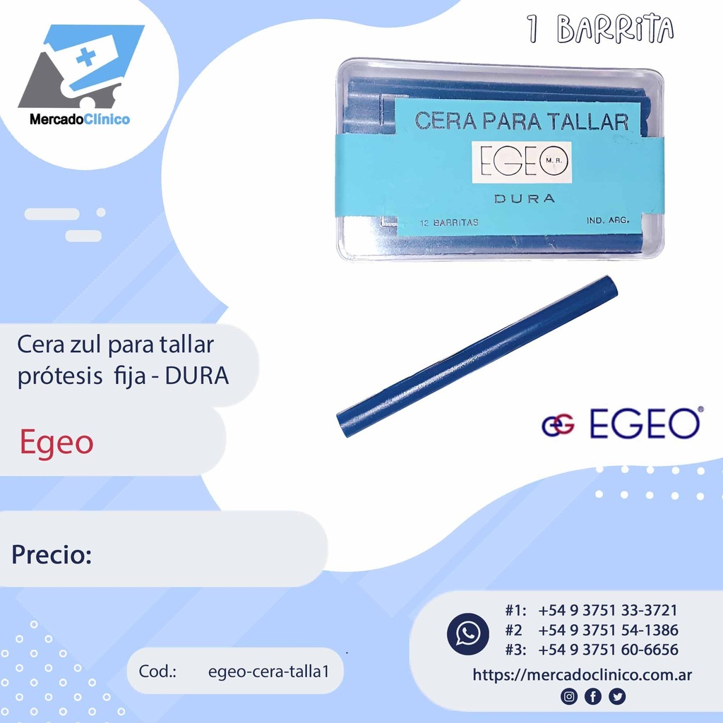 Cera Azul para tallar prótesis  fija - DURA x 1 unidad- Egeo