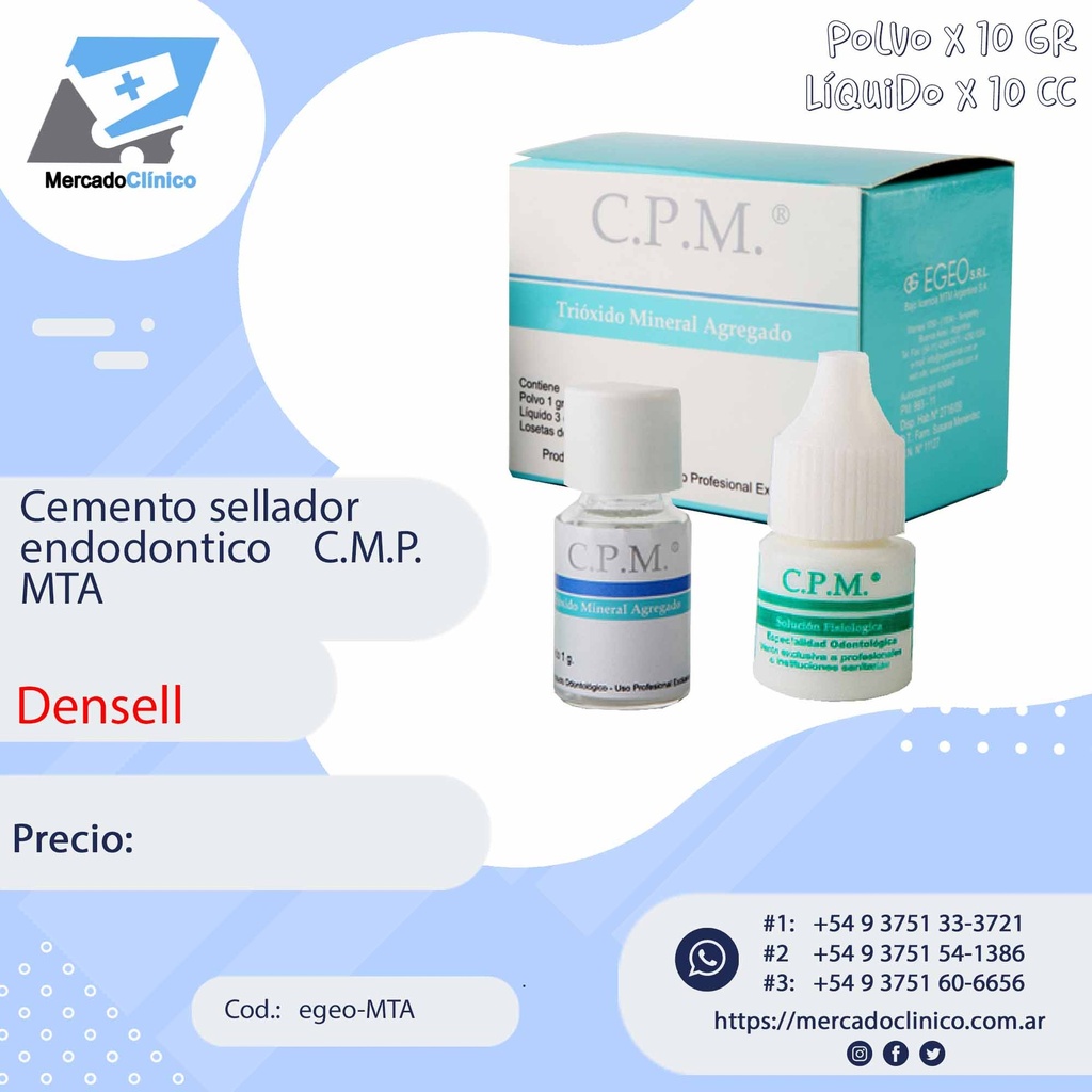 Cemento sellador endodóntico C.M.P. MTA - Egeo
