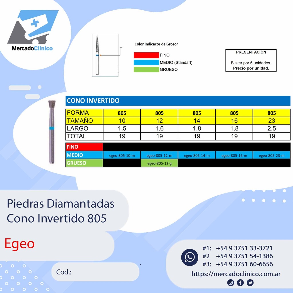 Piedras Diamantadas Cono Invertido 805 - Egeo /  Smdent