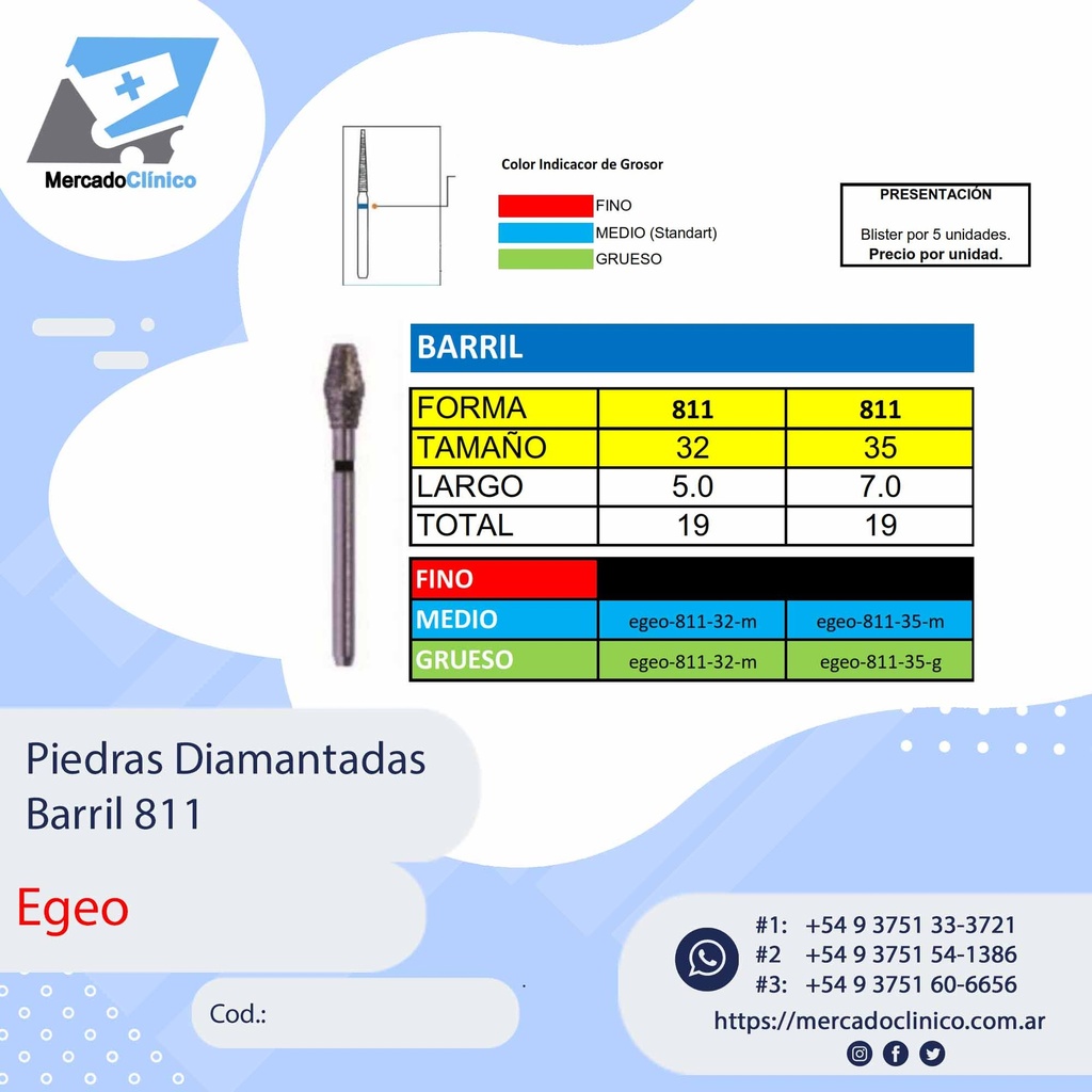 Piedras Diamantadas Barril 811 - X 5 UNIDADES - Egeo /  Smdent