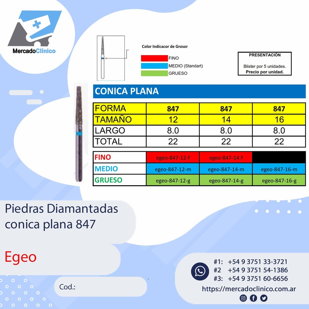 Piedras Diamantadas Cónica Plana 847 - Egeo /  Smdent