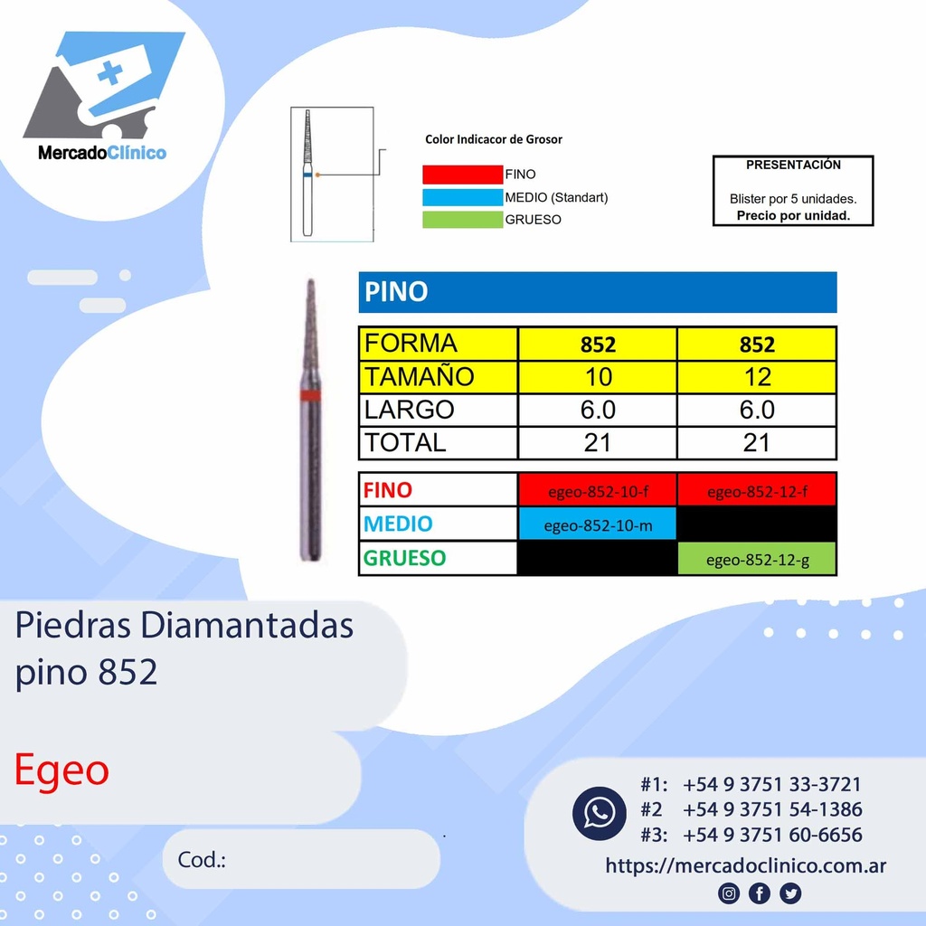 Piedras Diamantadas Pino 852 - X 5 UNIDADES - Egeo /  Smdent
