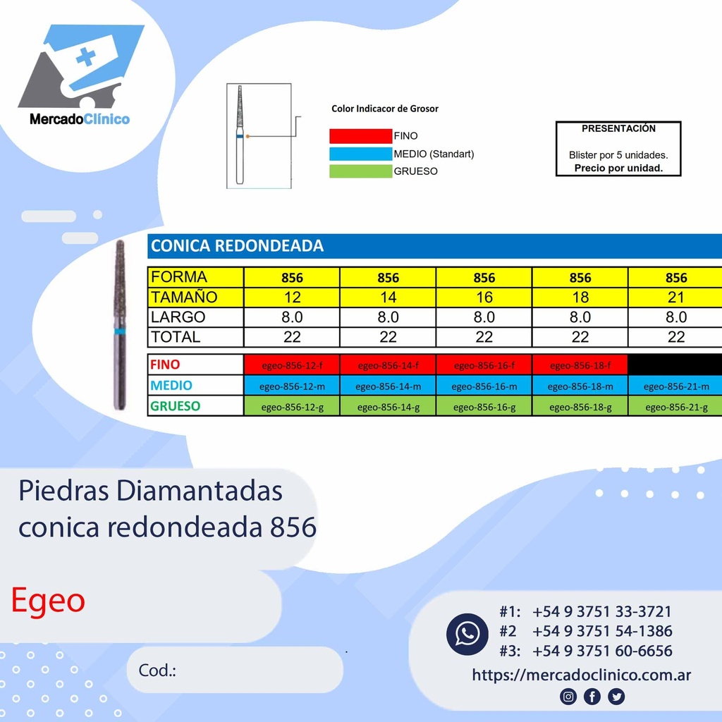 Piedras Diamantadas Cónica redondeada 856 - Egeo /  Smdent