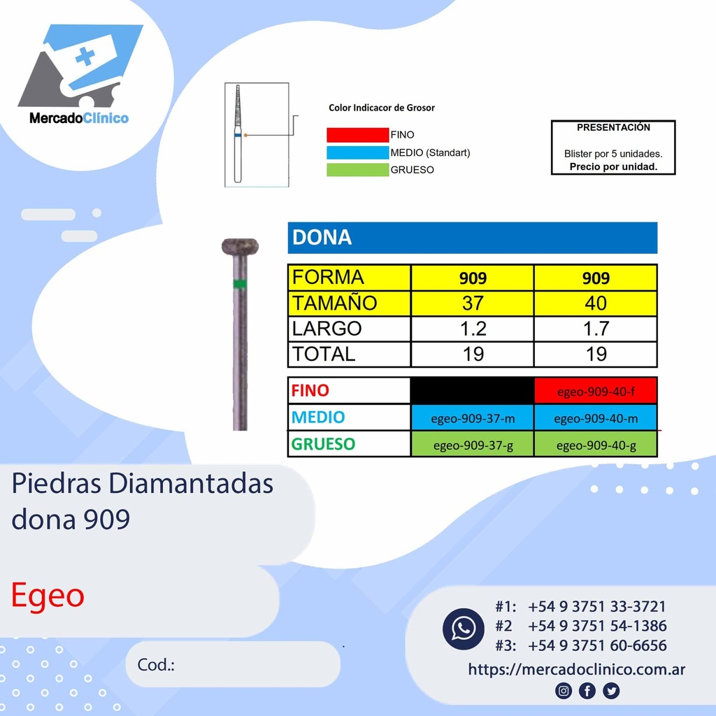 Piedras Diamantadas Dona 909 - X 5 UNIDADES - Egeo /  Smdent