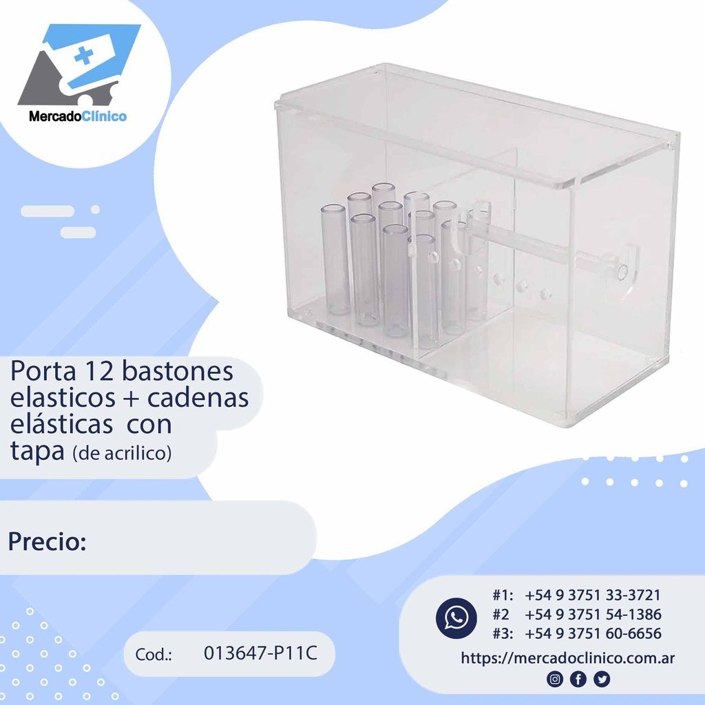 Organizador / Porta 12 bastones elásticos + cadenas elásticas  con tapa (de acrilico)