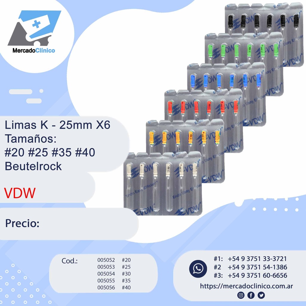 Limas K - 25mm X6 - Tamaños: #15 #20 #25 #35 #40 - Beutelrock - VDW