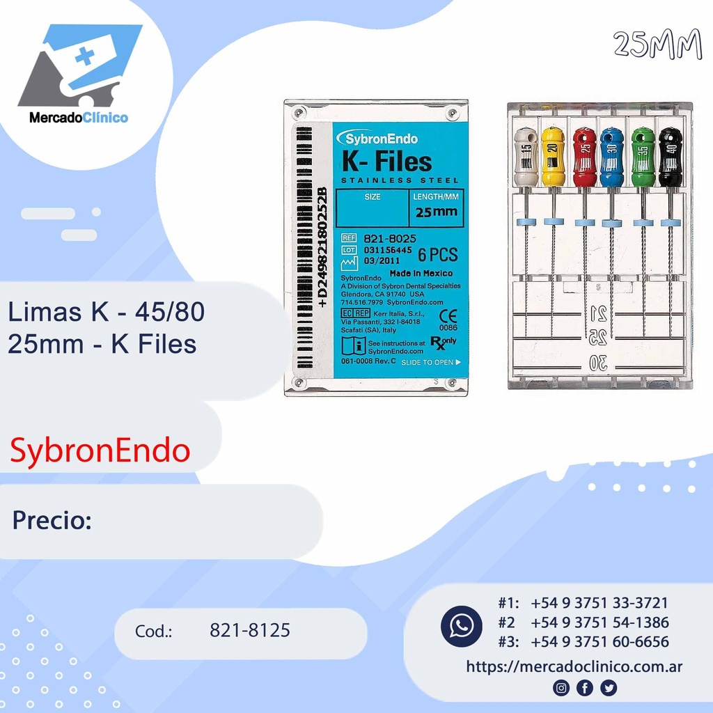 Limas K - 45/80 - 25mm - K Files - SybronEndo