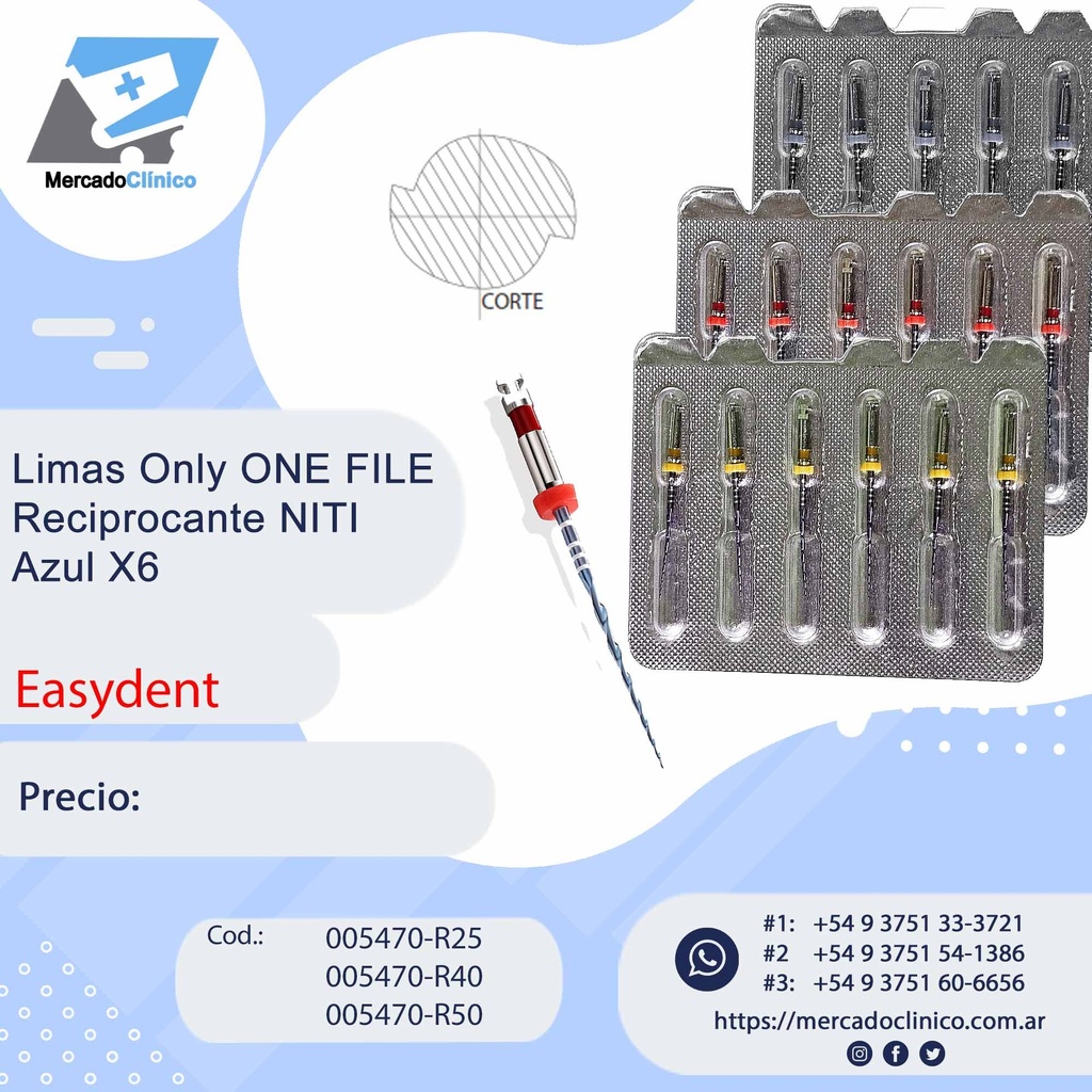 Limas Only ONE FILE  - Reciprocante NITI  
Azul X6 - Easydent