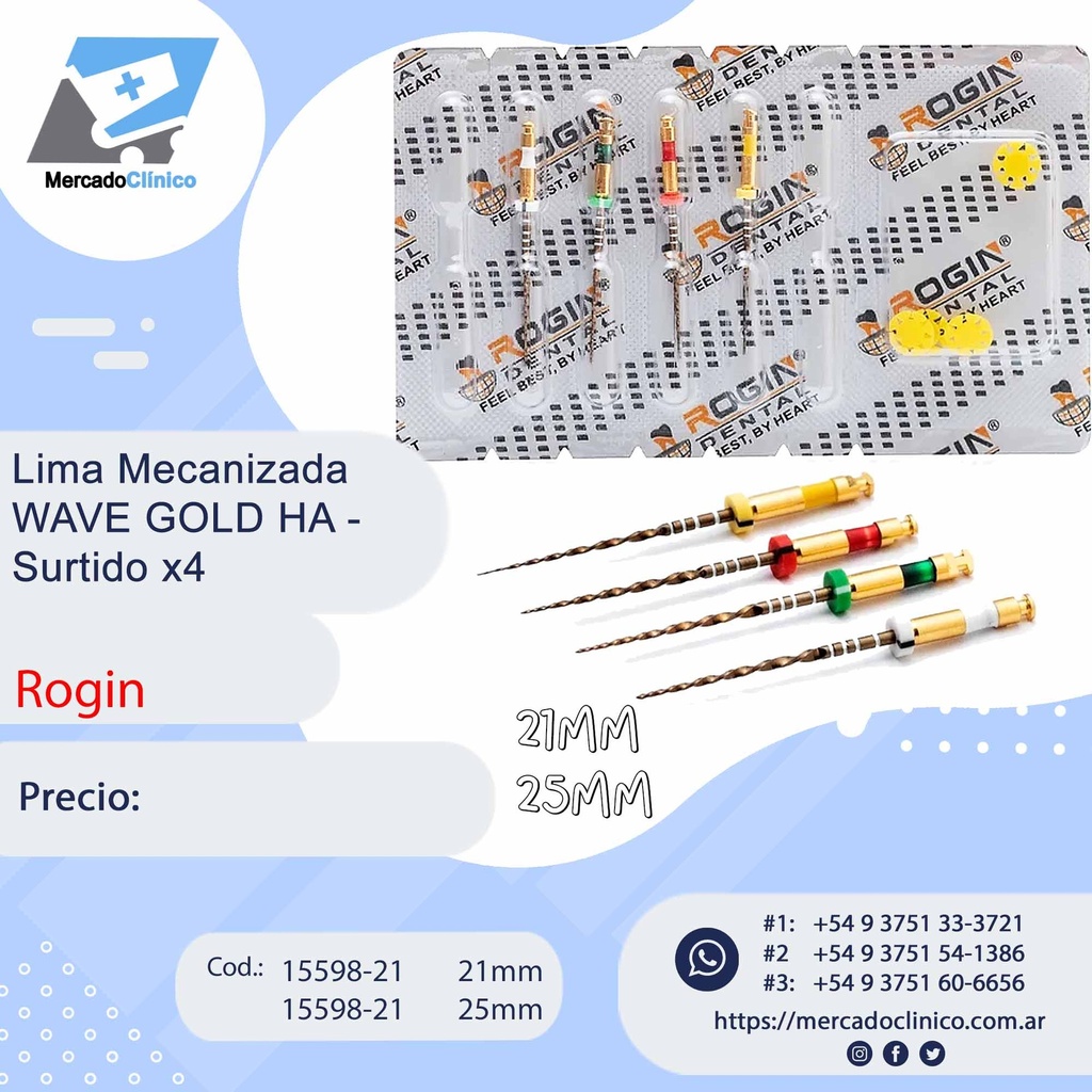 Lima Mecanizada WAVE GOLD HA - Surtido x4 - Rogin
