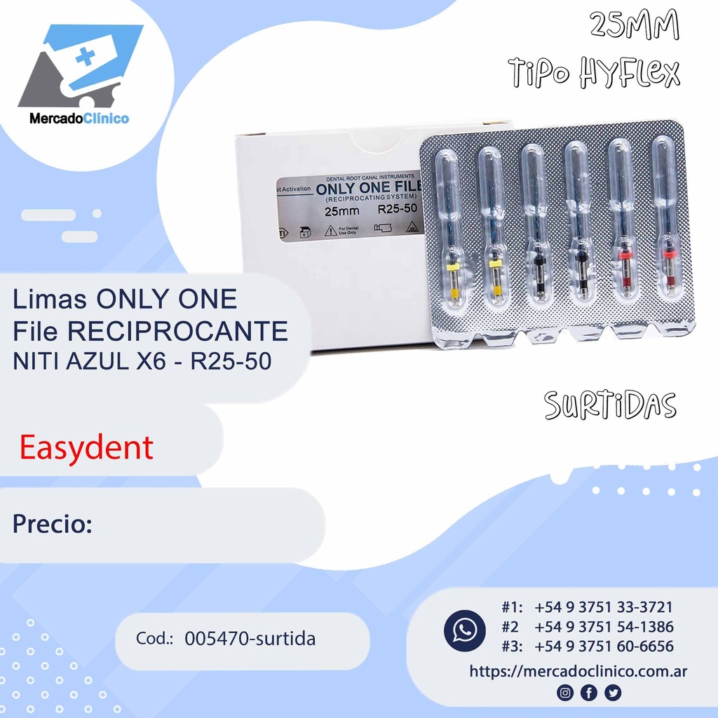 Limas ONLY ONE File R25-50 - Reciprocante - NITI AZUL X6 Surtida - Easydent