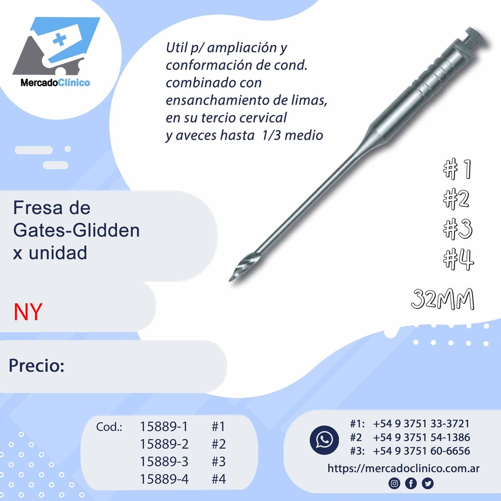 Fresa / ensanchadores de Gates - Glidden x unidad - NY
