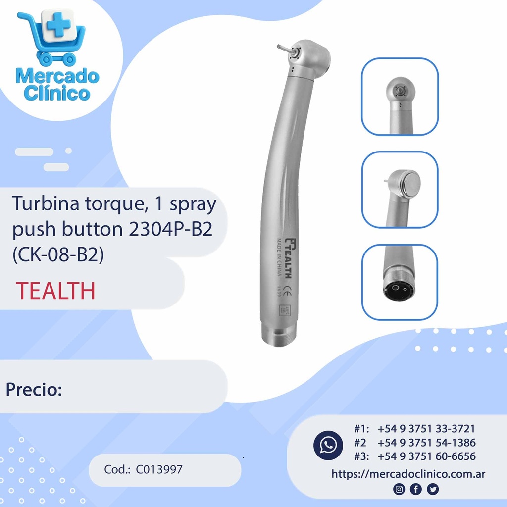 Turbina torque, 1 spray - push button 2304P-B2 (CK-08-B2) - TEALTH