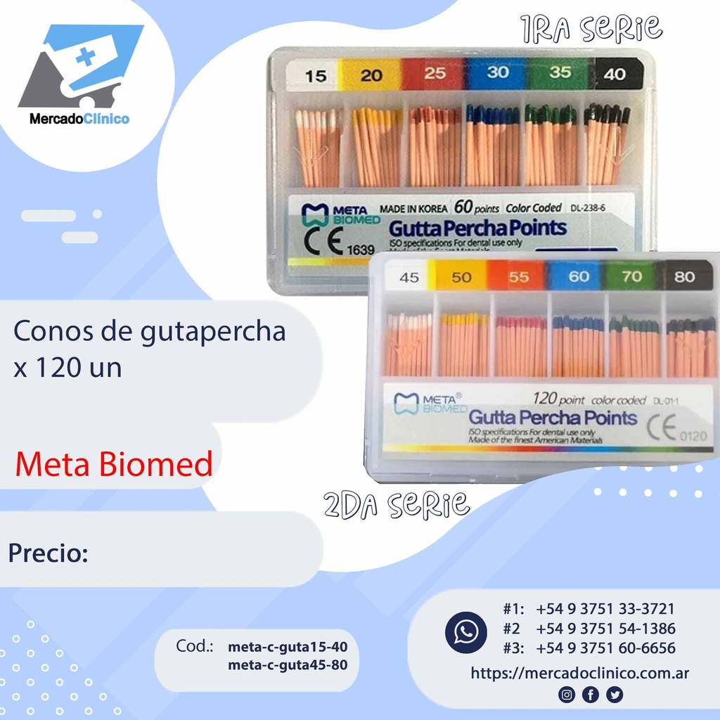 Cono de gutapercha - x 120 unidades - META BIOMED