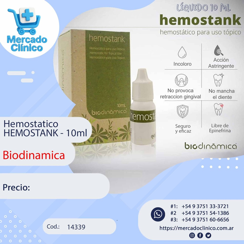 Solución / Líquido Hemostático 10ml - HEMOSTANK - BIODINAMICA